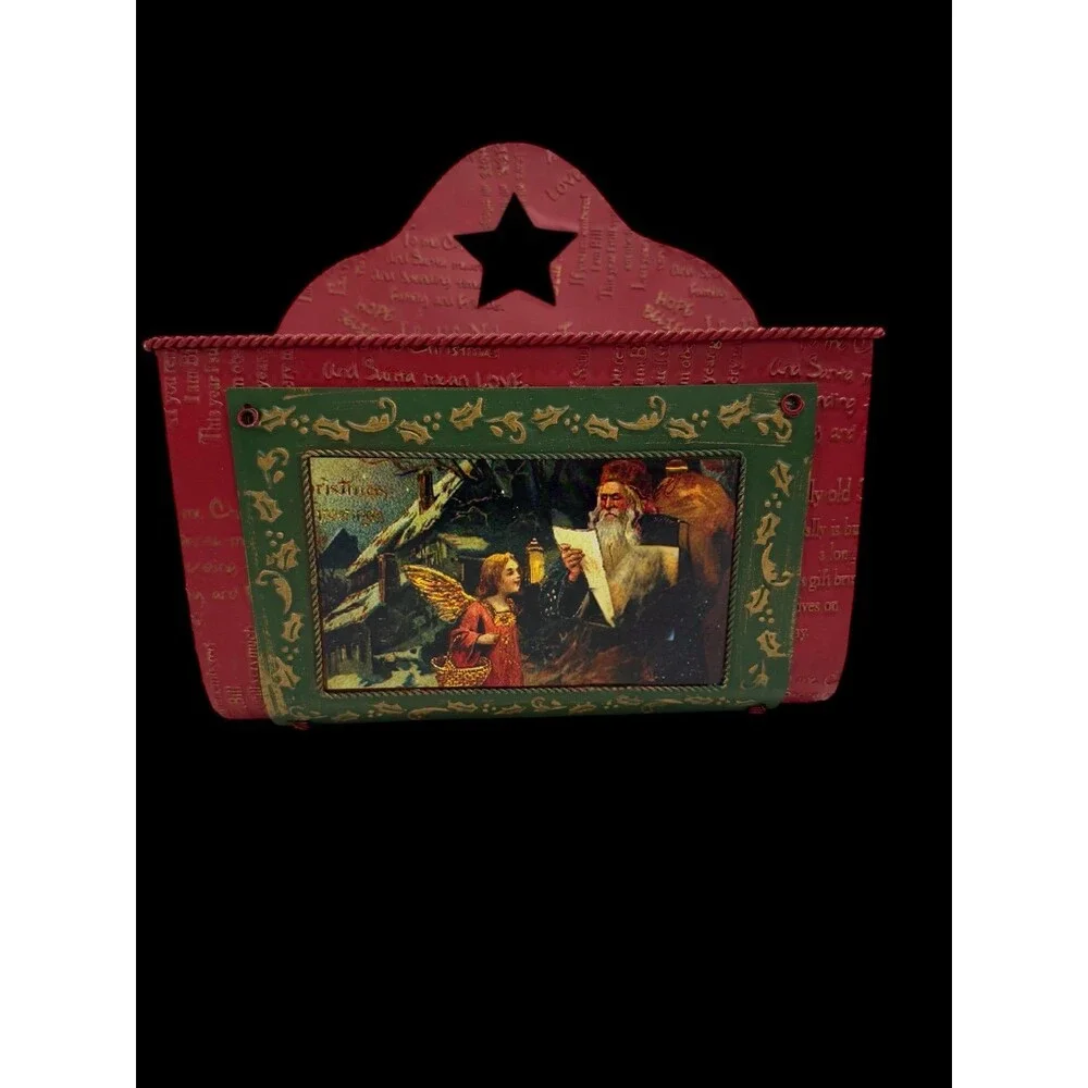 Christmas Cesta Navideña Metálica Vintage con Santa – Decoración Pared Roja con